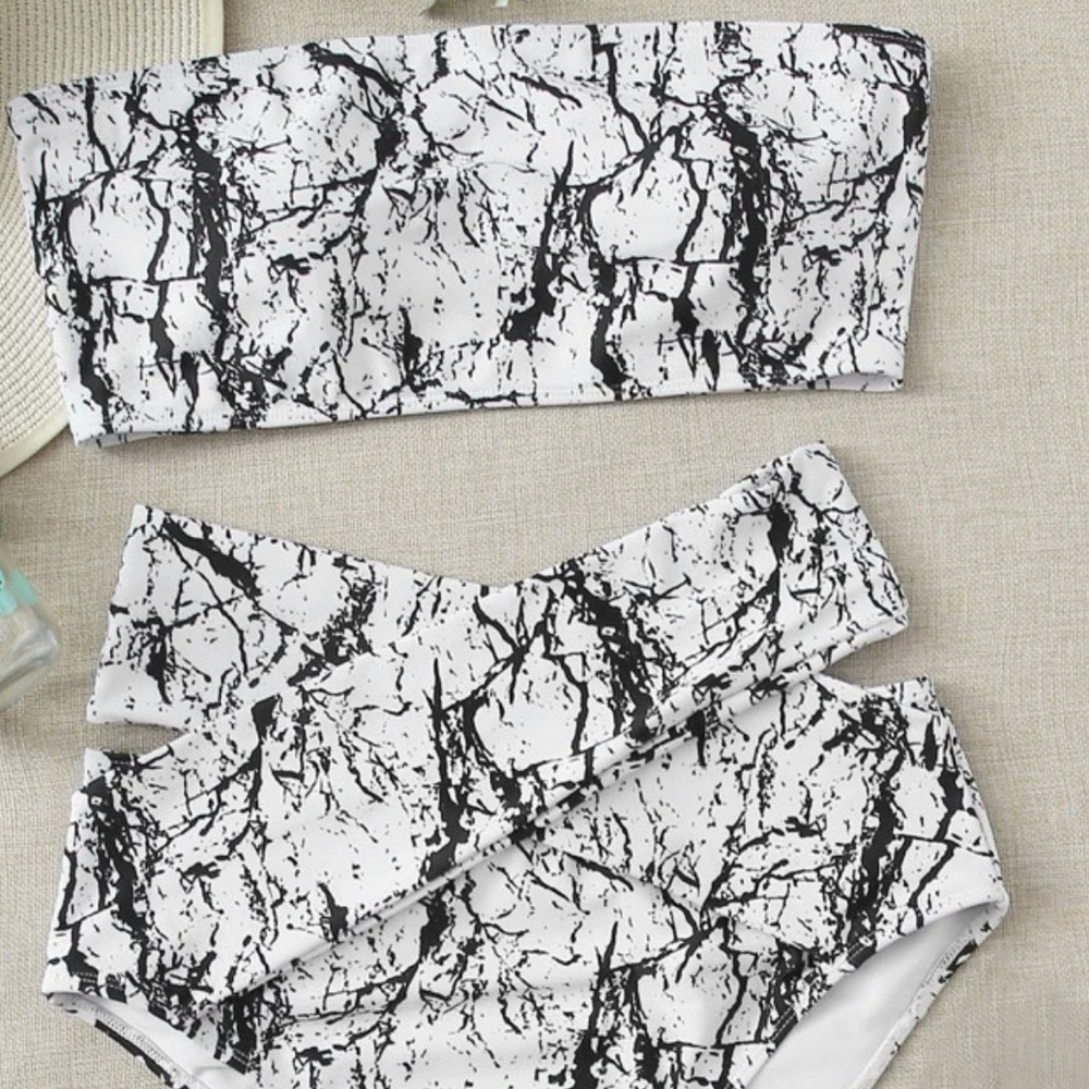 Plus‎ Marble Print Bandeau Bikini Swimsuit